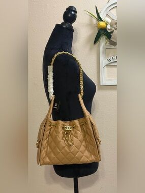 Fashion Khaki Mono Quilted Caviar Leather Mini 25 Shoulder Bag